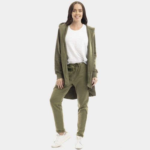 Terry Knit Long Hooded Open Sweatshirt