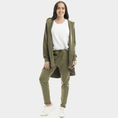 Terry Knit Long Hooded Open Sweatshirt