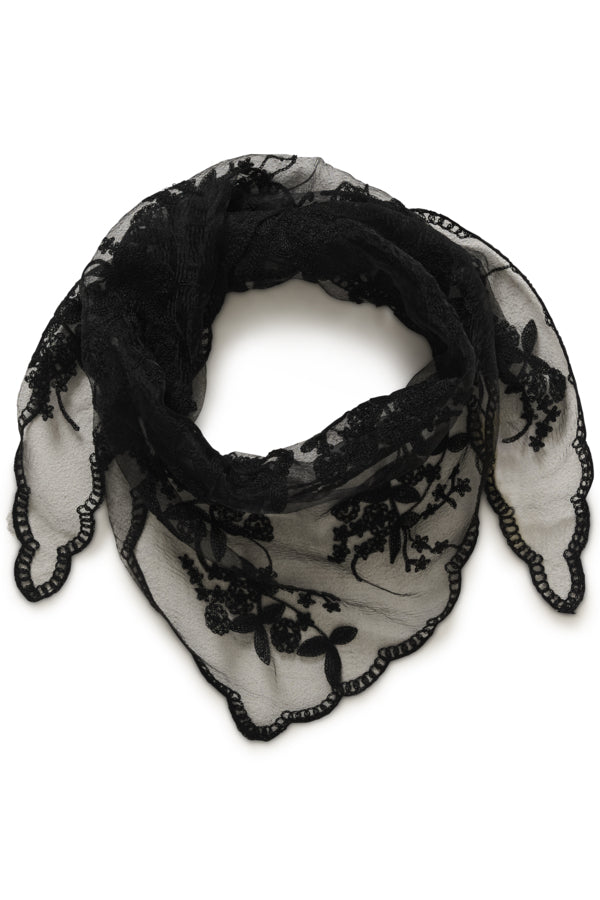Black lace scarf on a white background