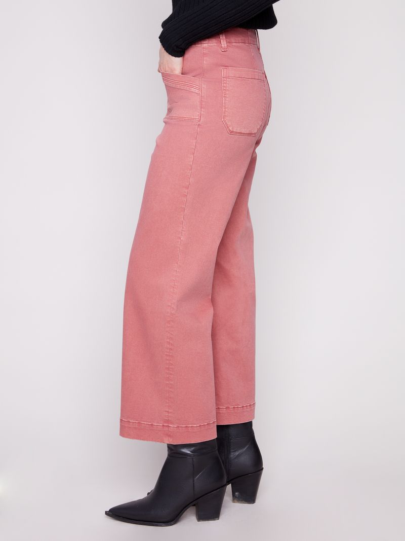 Cropped Wide Leg Twill Pants