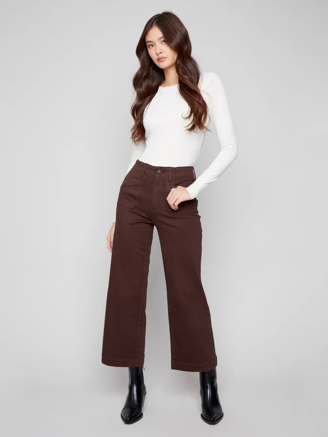 Cropped Wide Leg Twill Pants