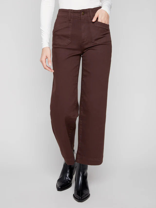 Cropped Wide Leg Twill Pants
