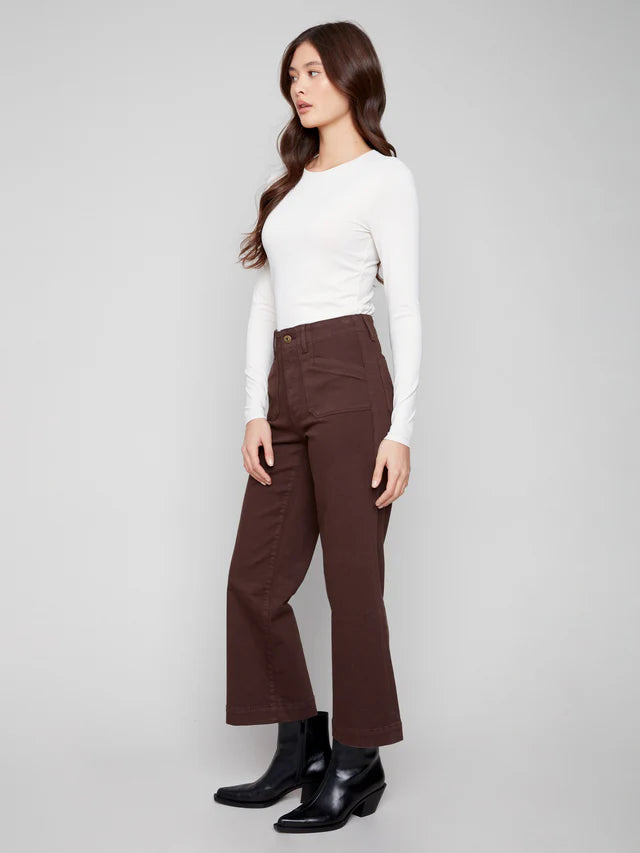 Cropped Wide Leg Twill Pants