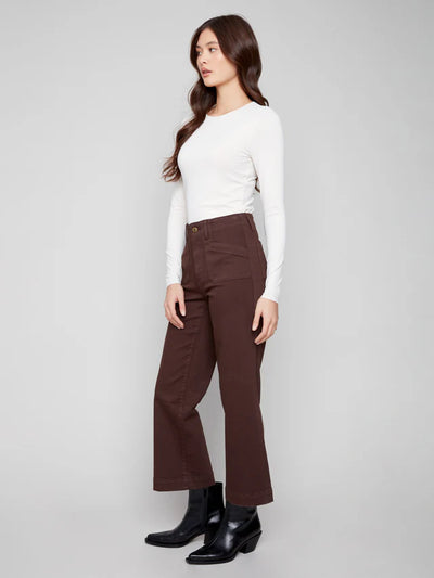 Cropped Wide Leg Twill Pants