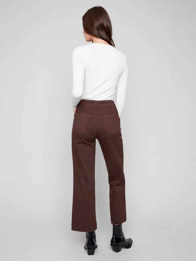Cropped Wide Leg Twill Pants