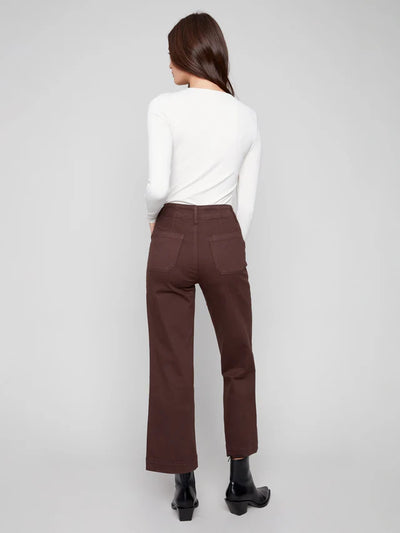 Cropped Wide Leg Twill Pants