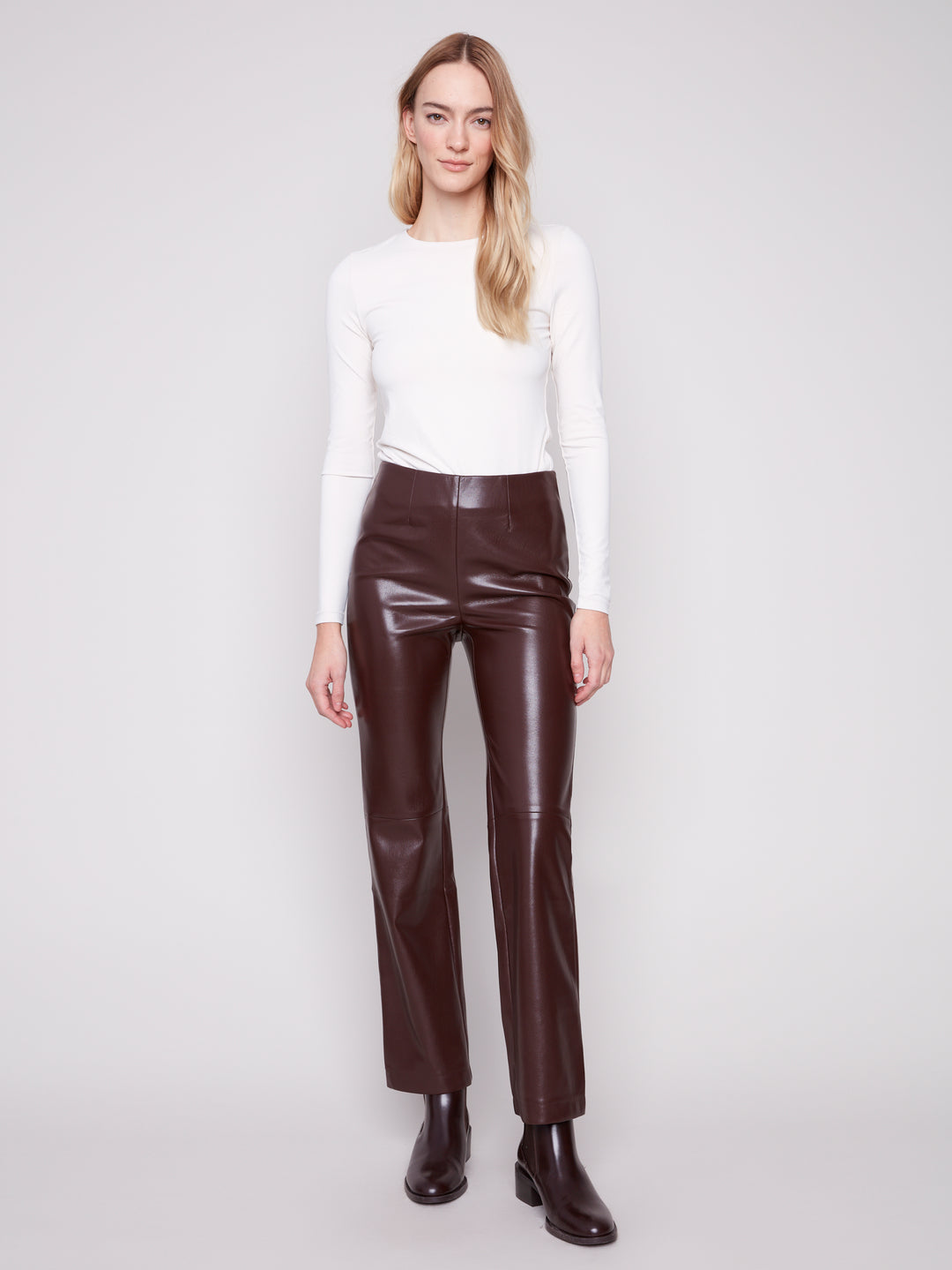 Faux Leather Pull On Pants - Cabernet