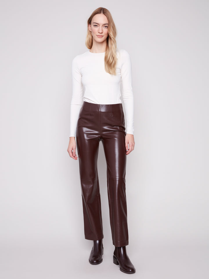 Faux Leather Pull On Pants - Cabernet