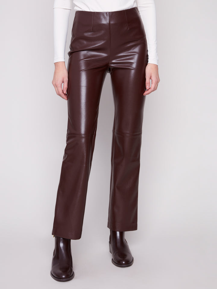 Faux Leather Pull On Pants - Cabernet