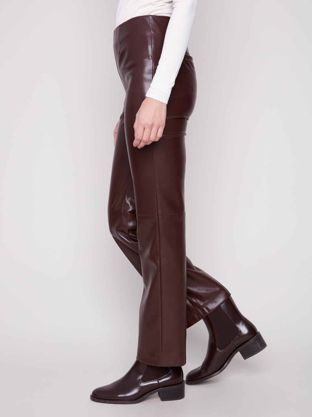 Faux Leather Pull On Pants - Cabernet