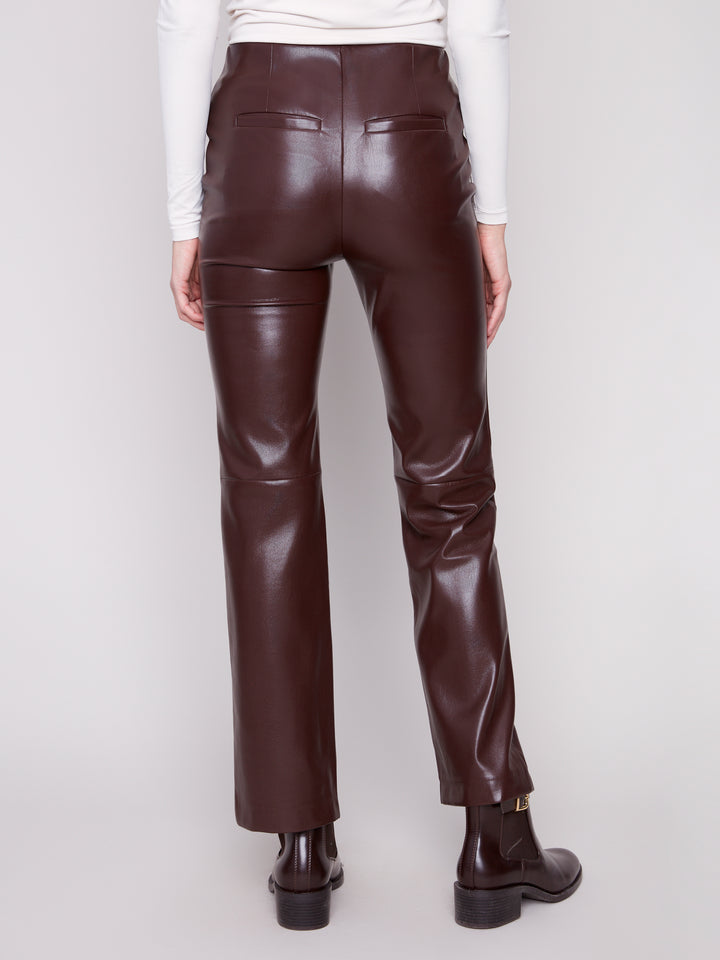Faux Leather Pull On Pants - Cabernet