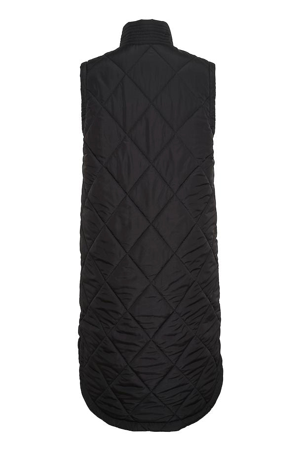 Ameria Long Snap Up Quilted Vest - Black Deep