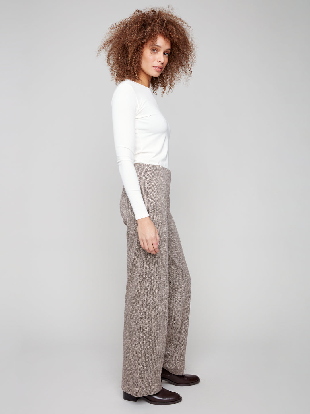 Herringbone Pull On Pants - Mocha