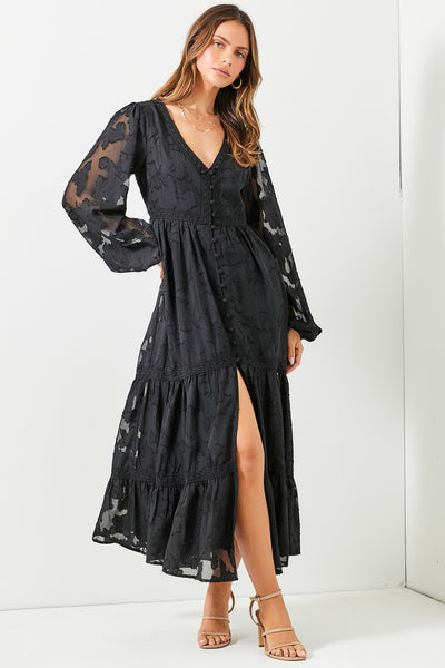 Nicolette Maxi Dress with Buttons - Black