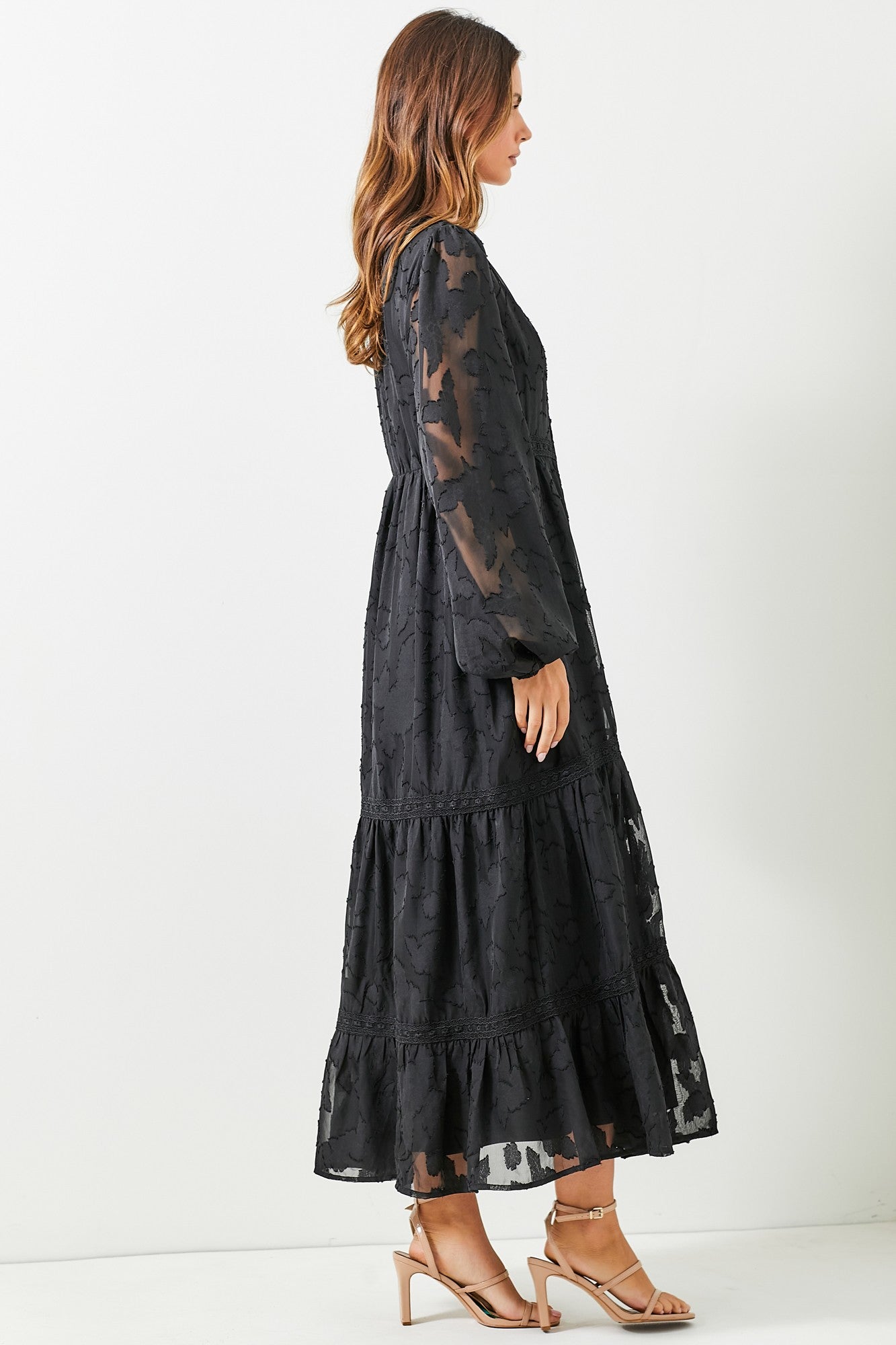 Nicolette Maxi Dress with Buttons - Black