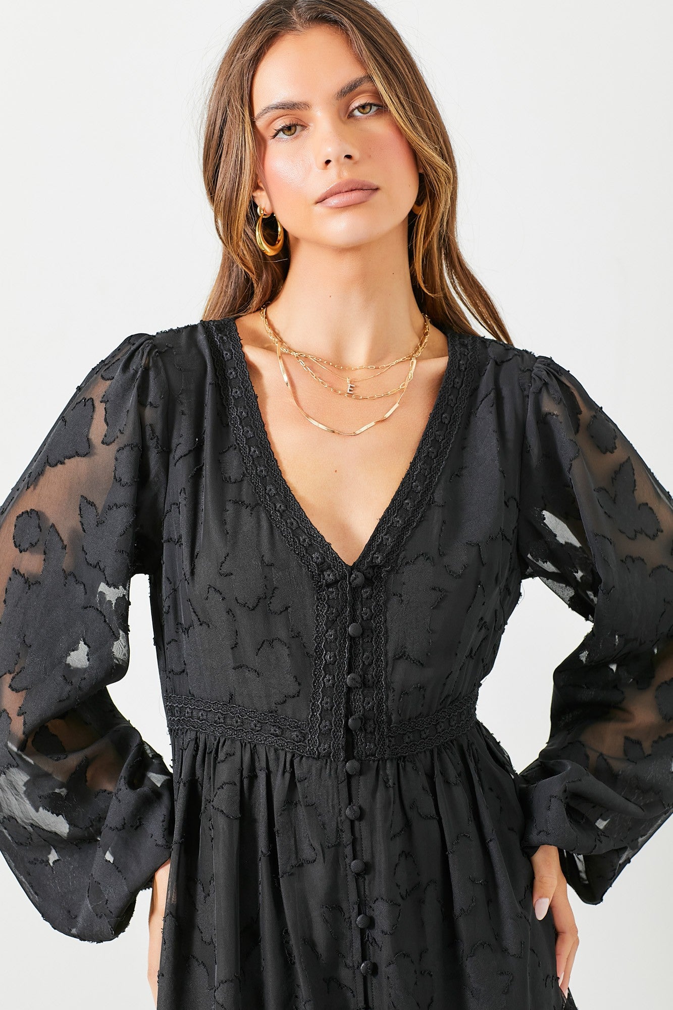 Nicolette Maxi Dress with Buttons - Black