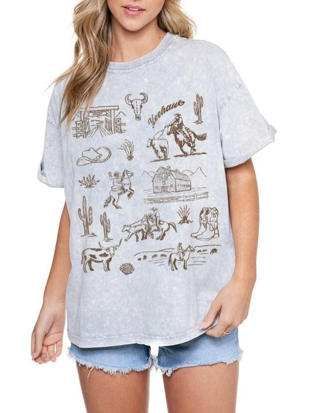 Life of a cowboy Vintage Graphic Tee - Grey Denim