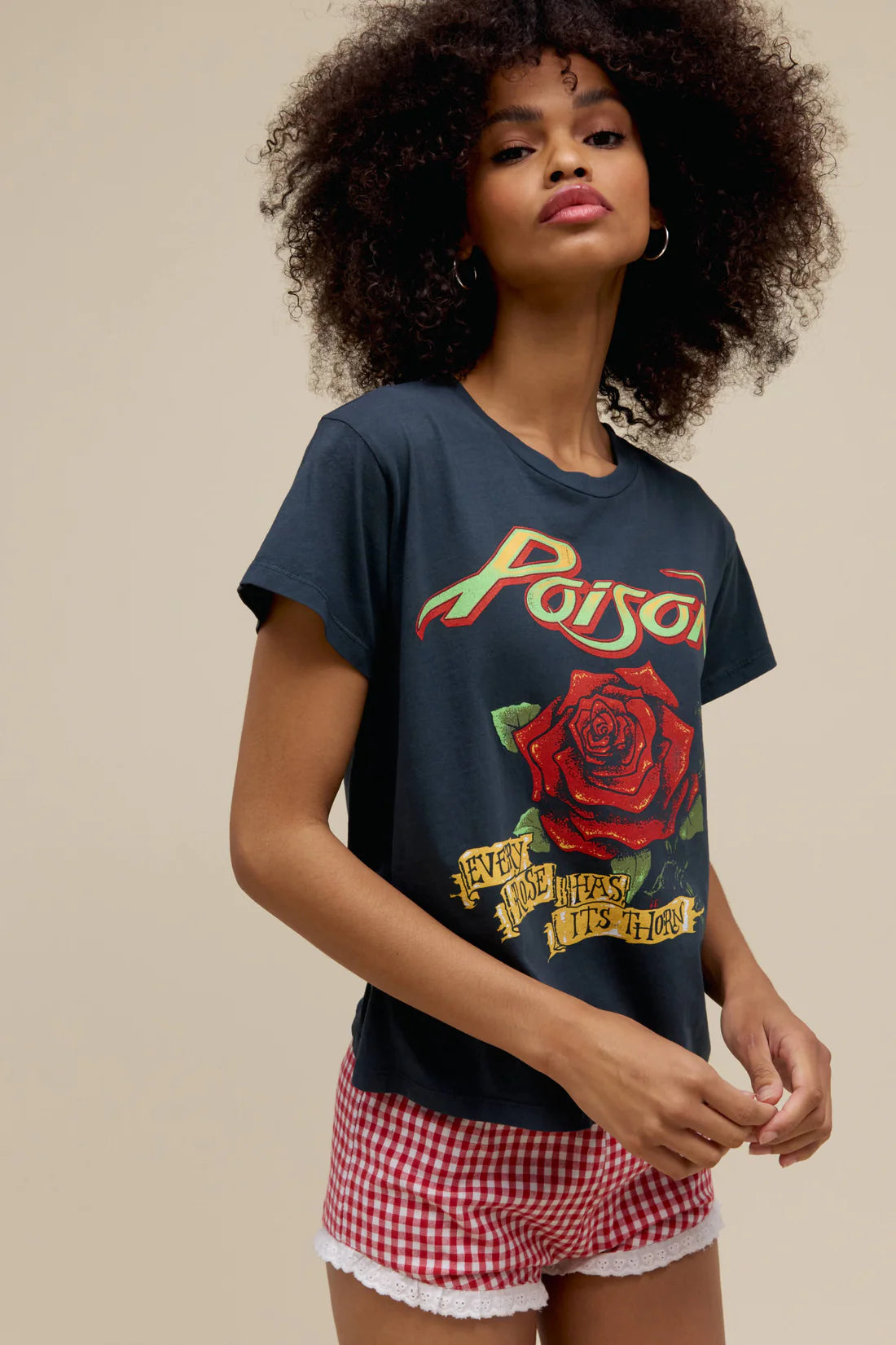 Poison Every Rose Has It's Thorn Solo Tee - Vintage Black