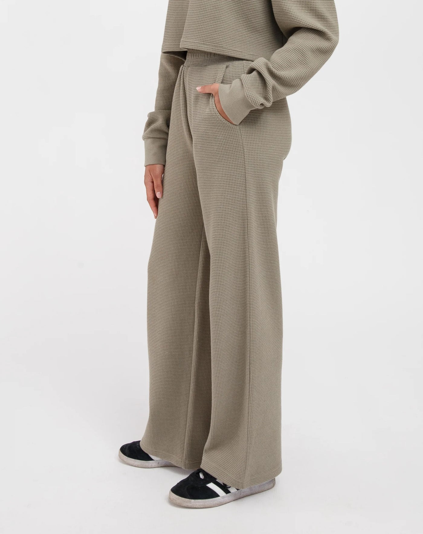 Waffle Wide Leg Pant - Olive