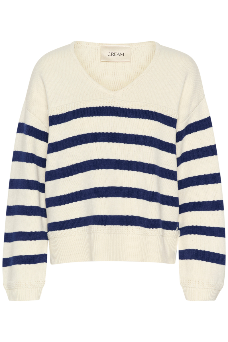 Michelle Knit Polo Pullover - Eggnog Ocean Cavern Stripe