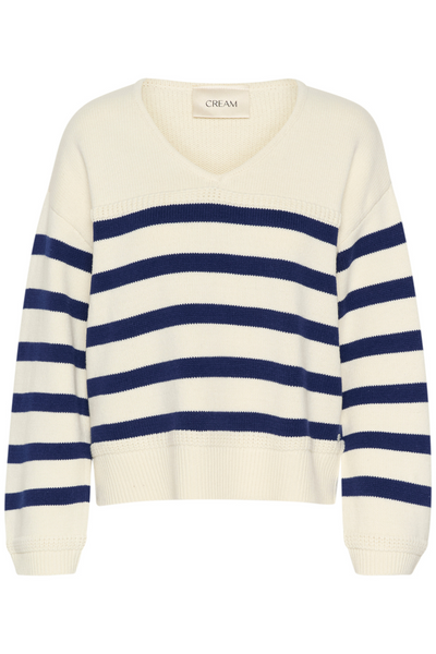 Michelle Knit Polo Pullover - Eggnog Ocean Cavern Stripe