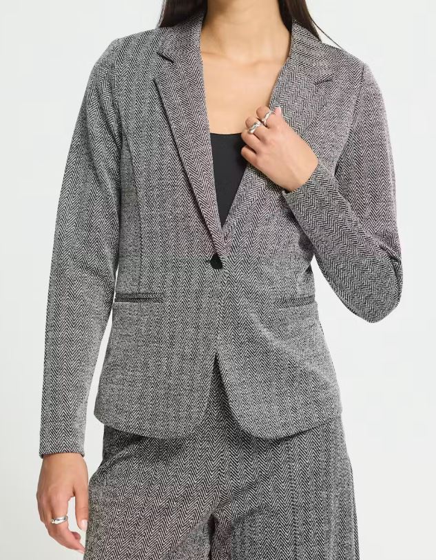 Katie Jacquard Blazer - Black &amp; White Herringbone