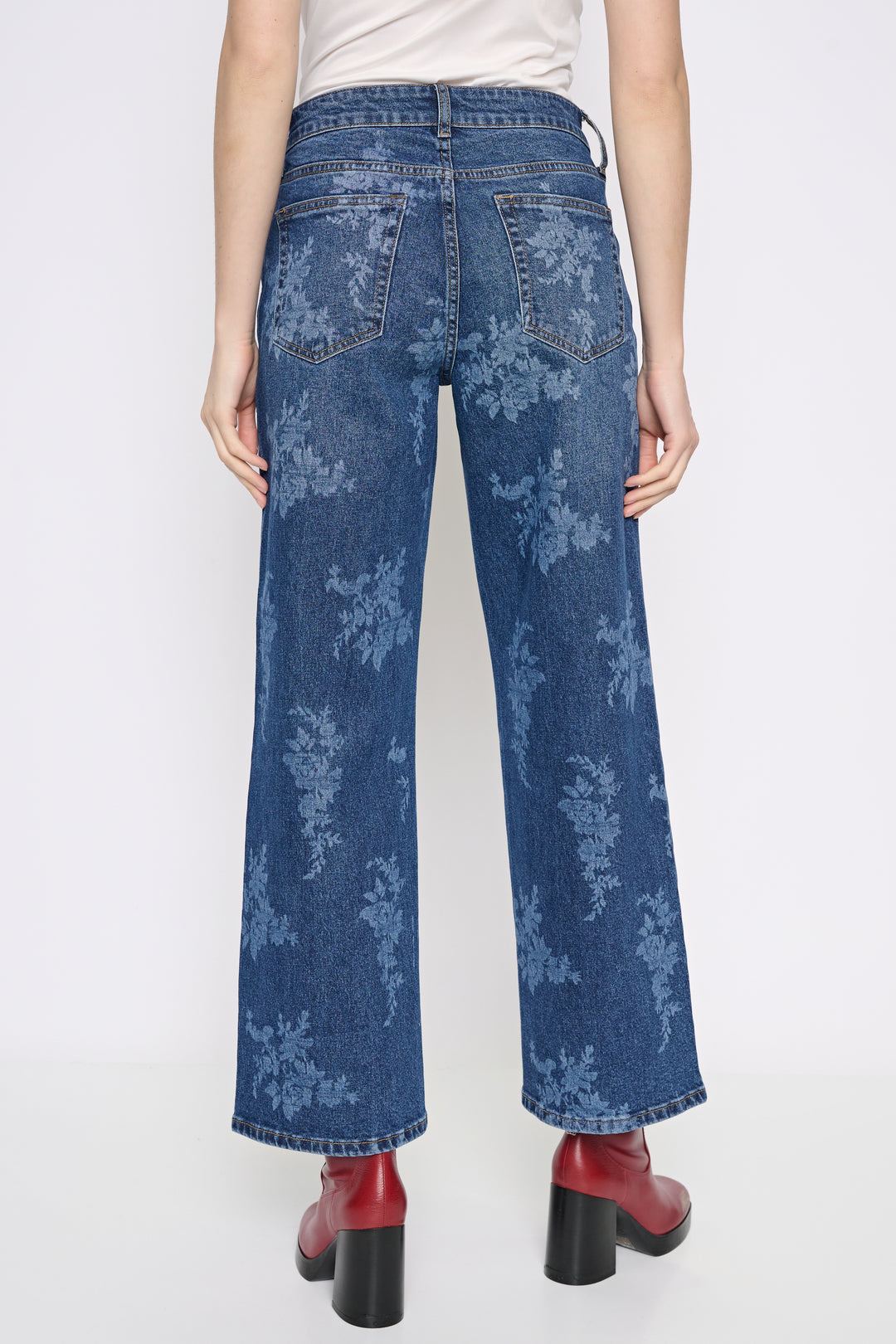 Wide Leg Print Jeans with Bling