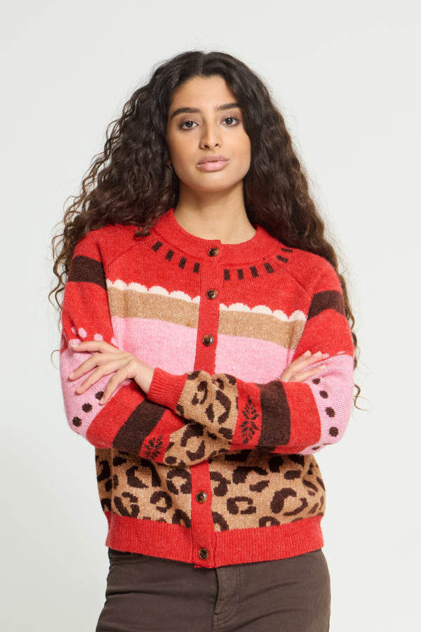Livoni Knit Cardigan - Poinsettia Multi Pattern