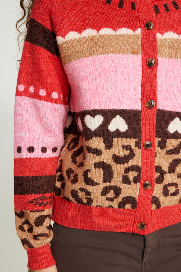 Livoni Knit Cardigan - Poinsettia Multi Pattern