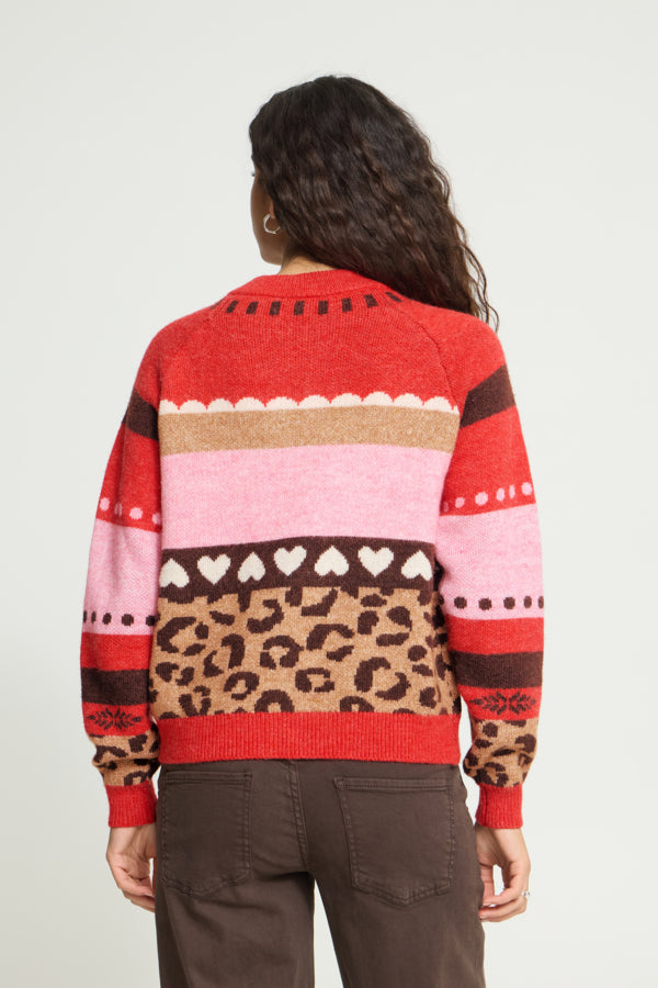 Livoni Knit Cardigan - Poinsettia Multi Pattern