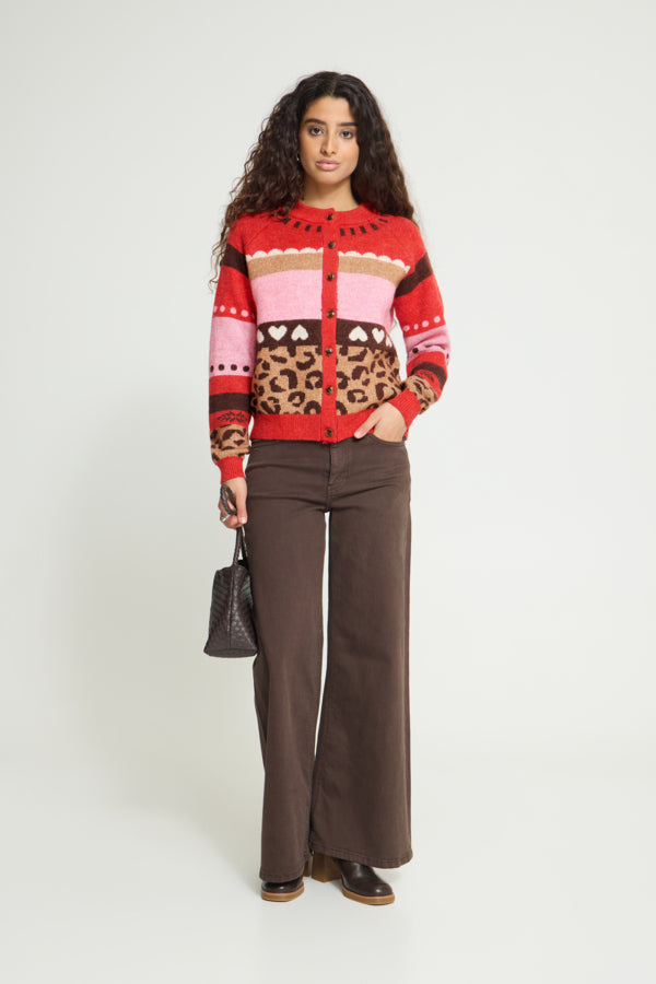 Livoni Knit Cardigan - Poinsettia Multi Pattern