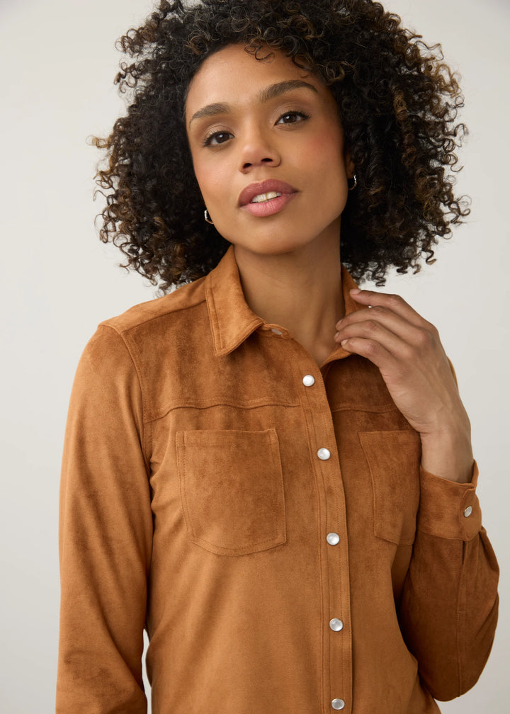 Long Sleeve Suede Shirt - Camel