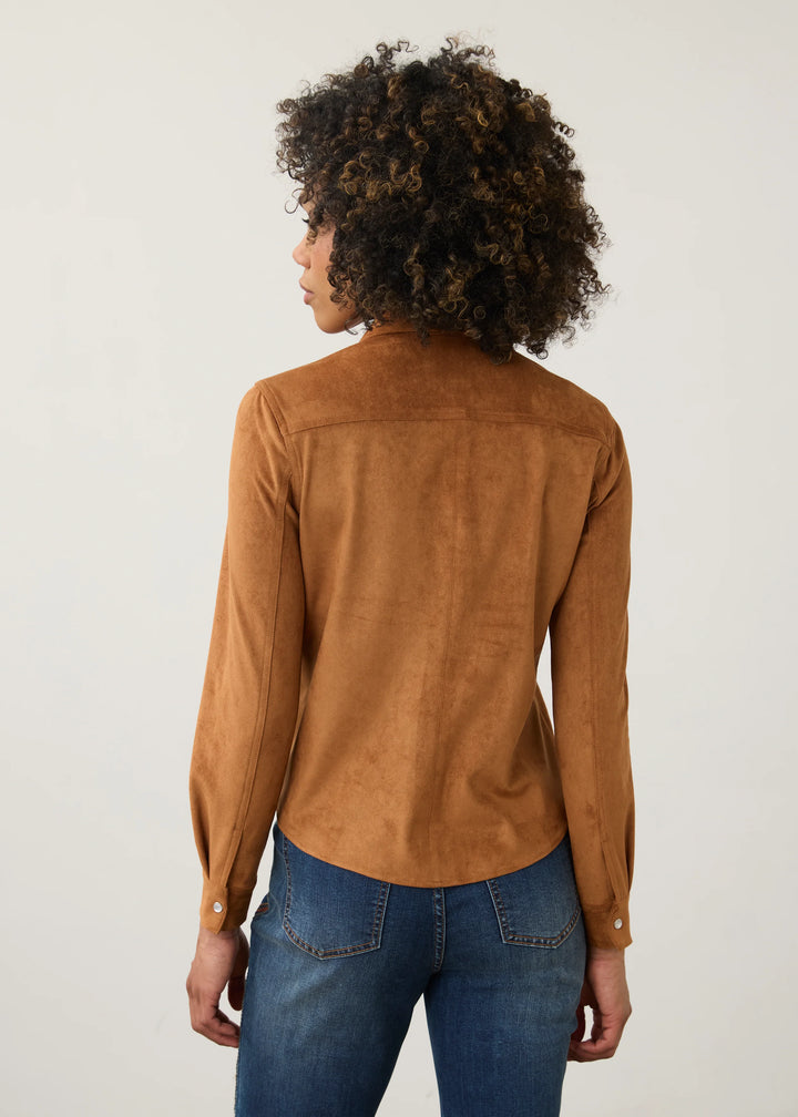 Long Sleeve Suede Shirt - Camel