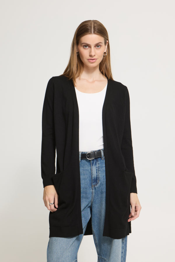 Long Open Cardigan - Black
