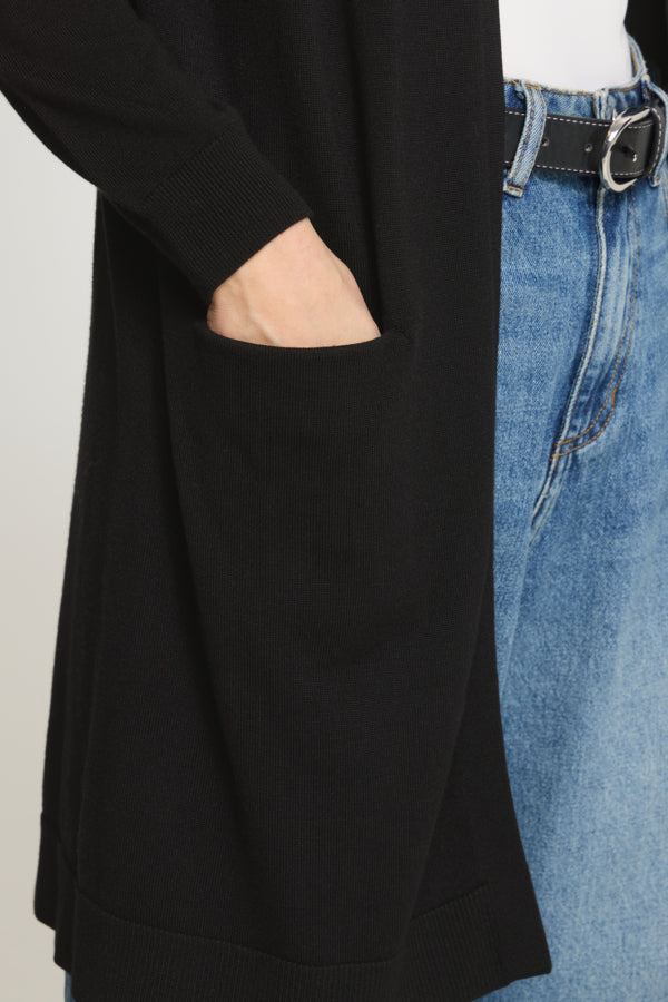 Long Open Cardigan - Black