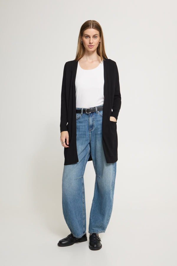 Long Open Cardigan - Black