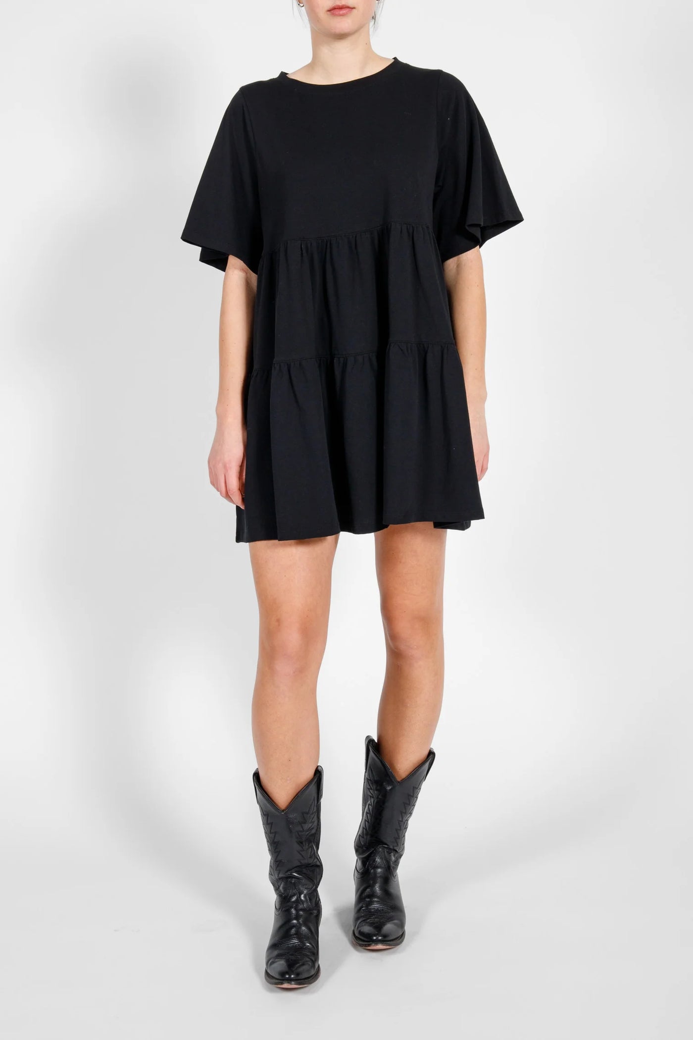 Tiered T-Shirt Dress - Black