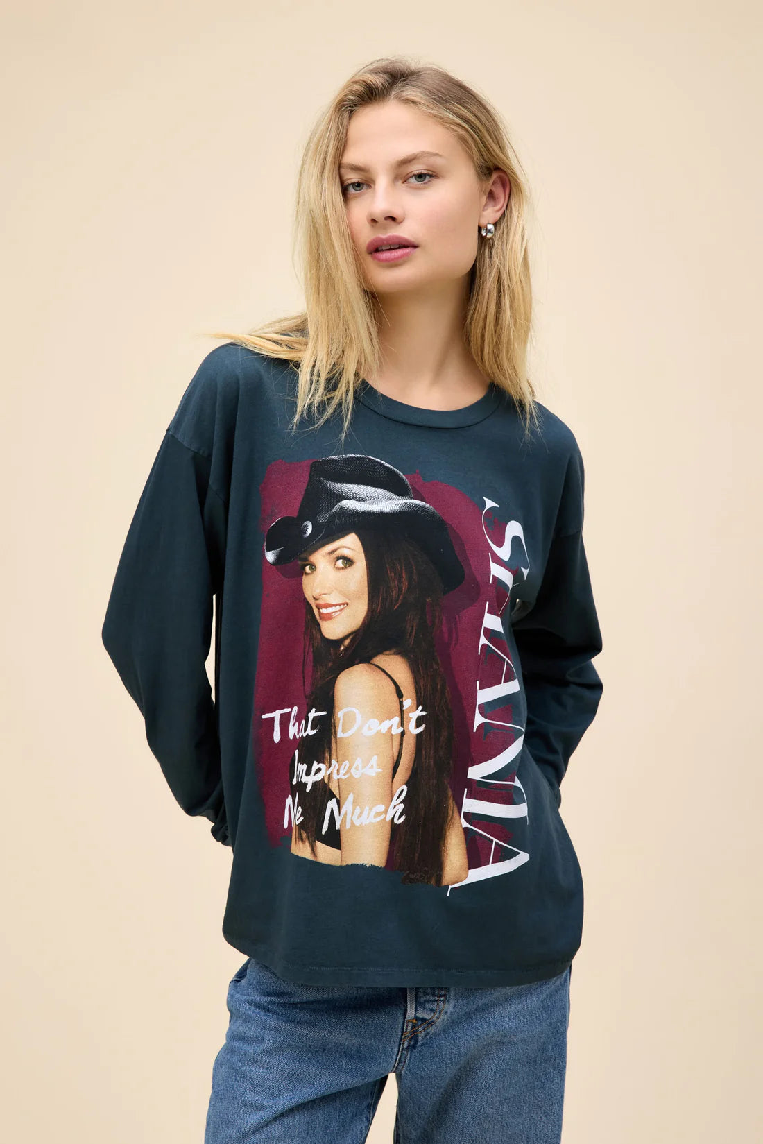 Shania Twain "That Don't Impress Me Much" Merch L/S Tee - Vintage Black