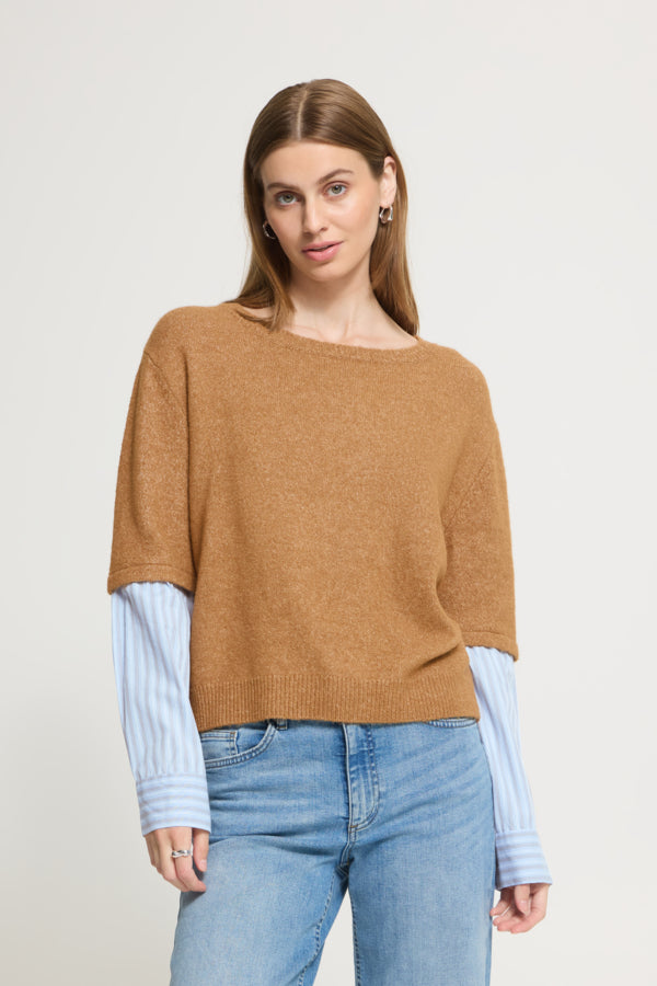 Discovery Sweater - Toasted Coconut with Blue