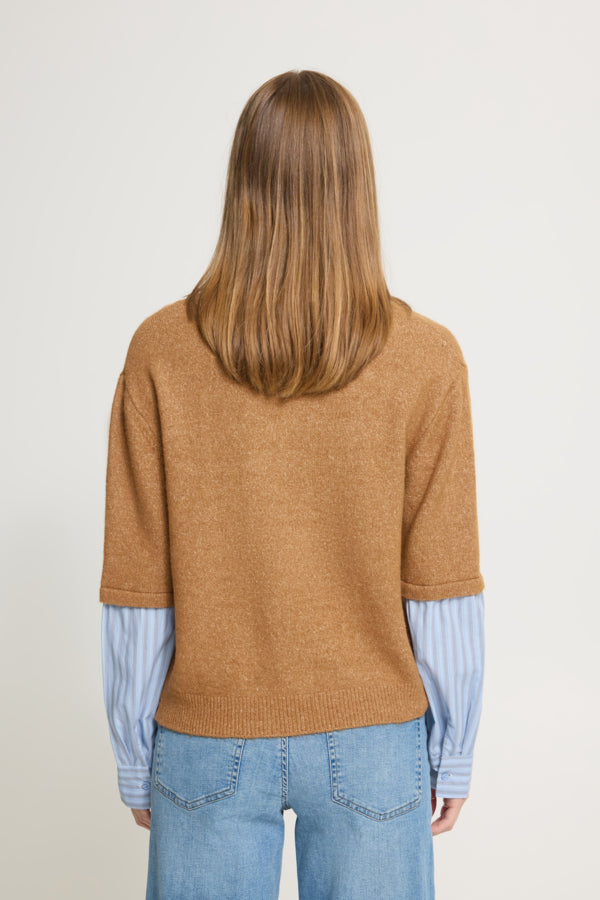 Discovery Sweater - Toasted Coconut with Blue
