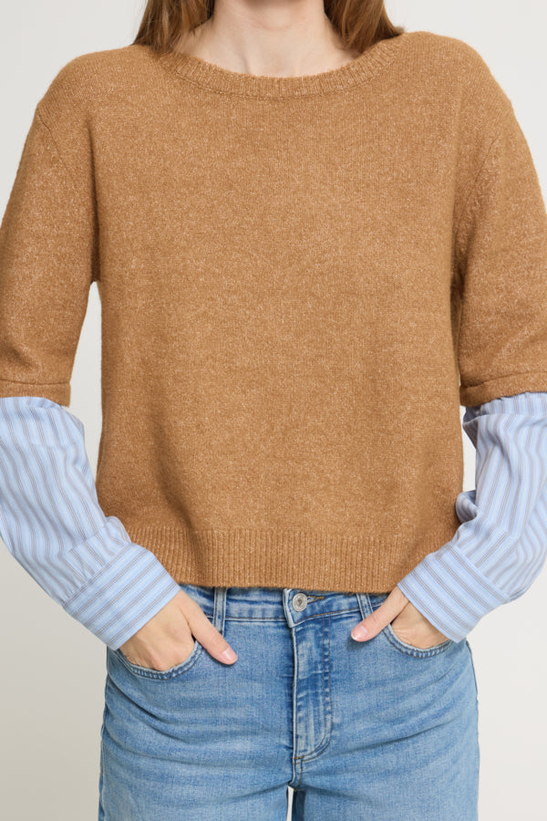 Discovery Sweater - Toasted Coconut with Blue