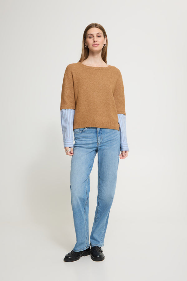 Discovery Sweater - Toasted Coconut with Blue