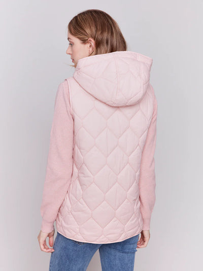 Dream On Solid Hexigon Quilted Hooded Vest - Quartz