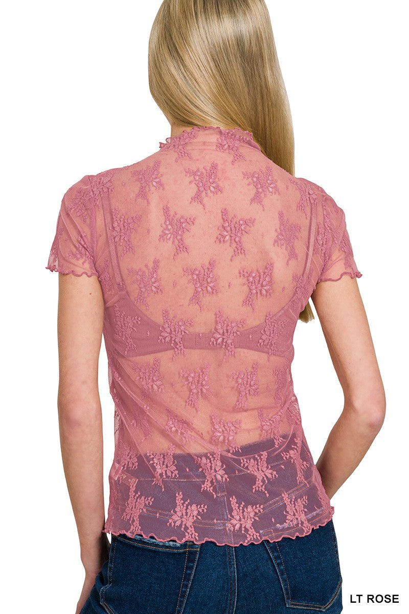 Lace Sheer Layering Short Sleeve Top