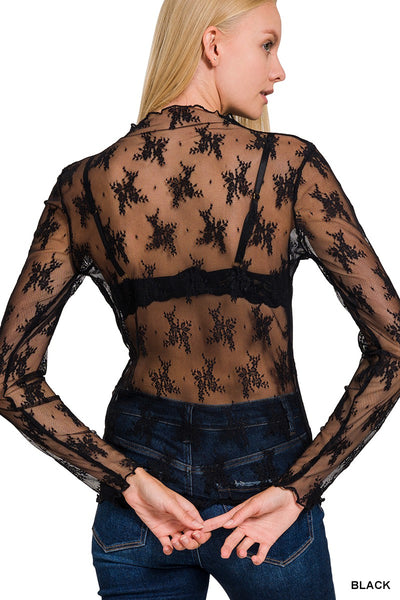 Lace See Through Long Sleeve Layering Top