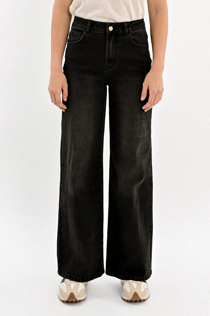 High-waisted Wide Leg Jeans - Black Denim