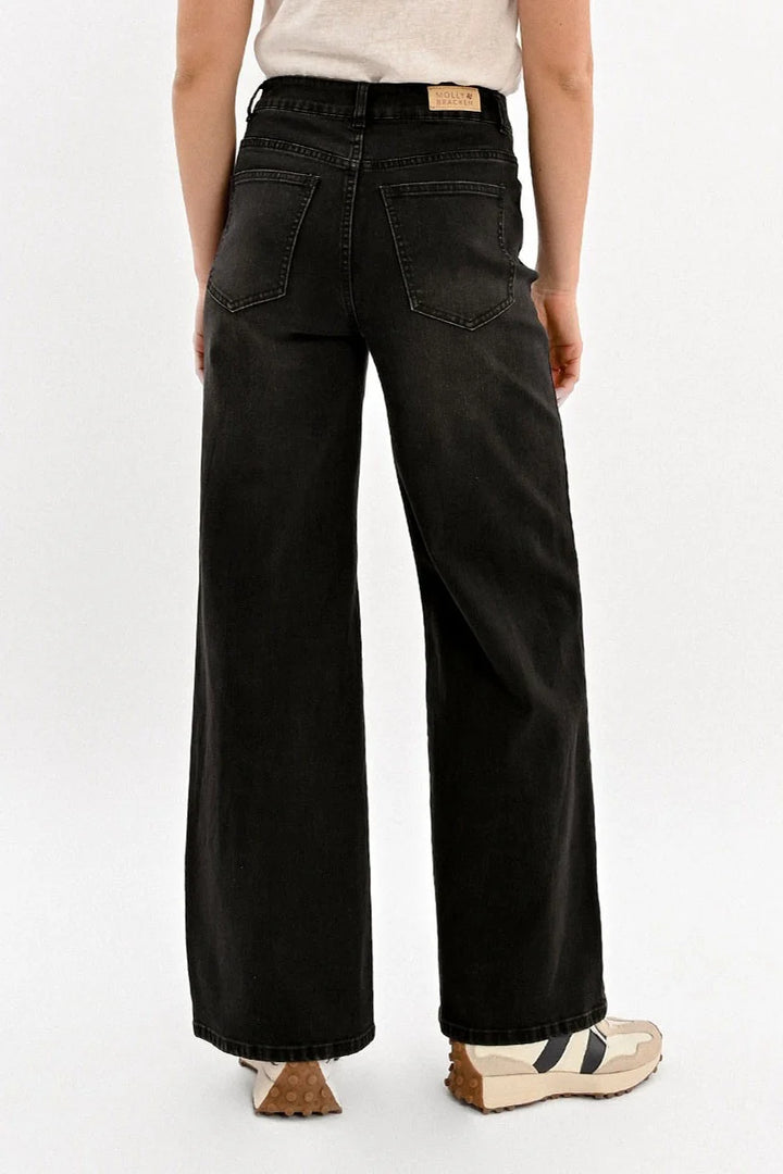 High-waisted Wide Leg Jeans - Black Denim