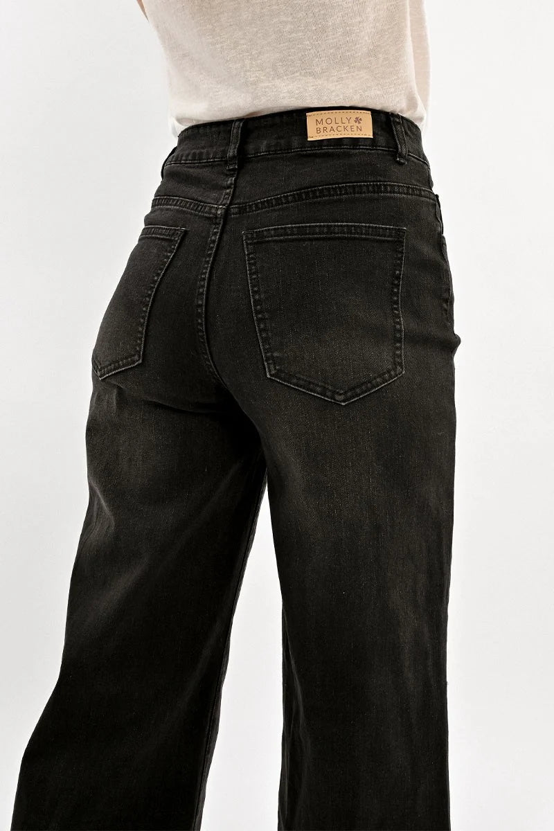 High-waisted Wide Leg Jeans - Black Denim