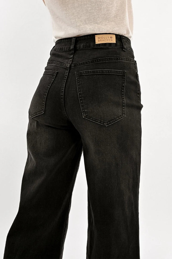 High-waisted Wide Leg Jeans - Black Denim