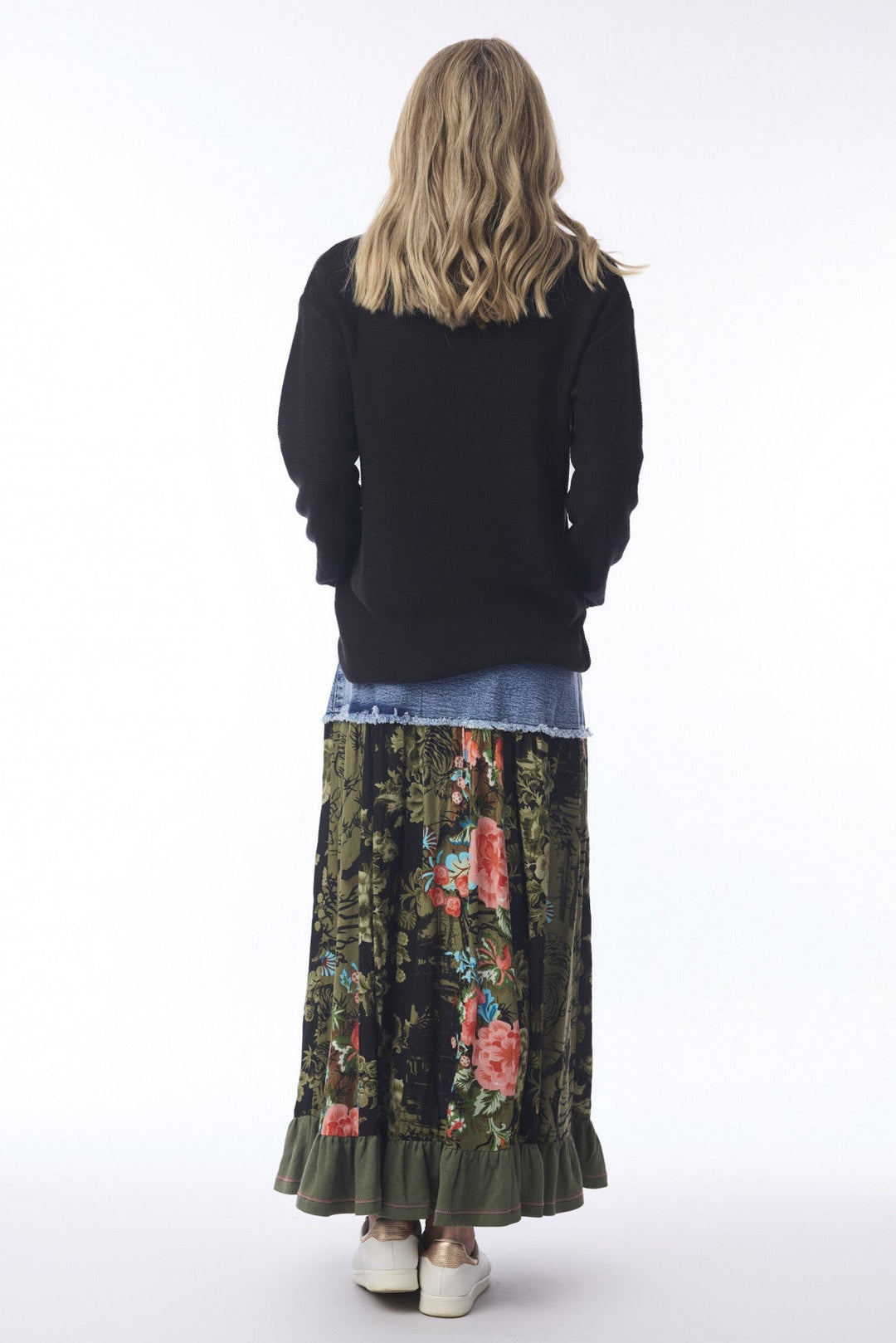 Keqioa Asymmetric Denim &amp; Print Skirt